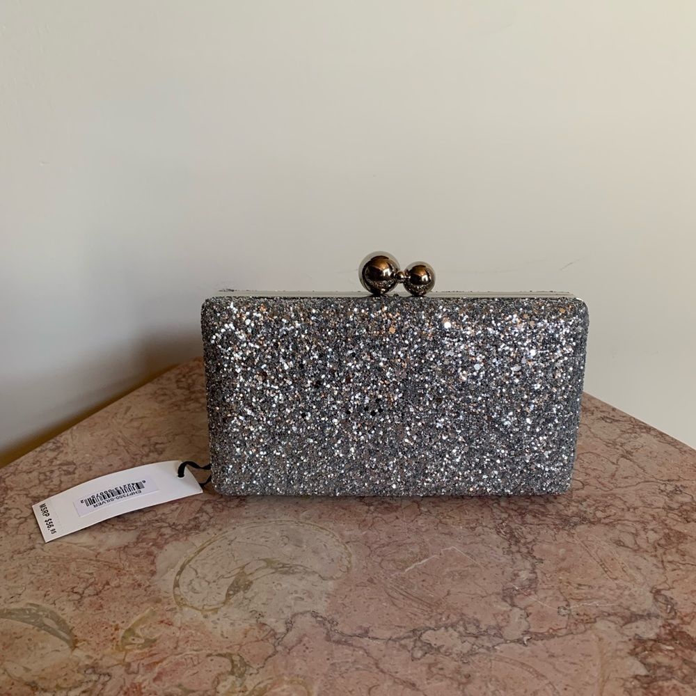 JNB Metallic Silver Glitter Evening Clutch